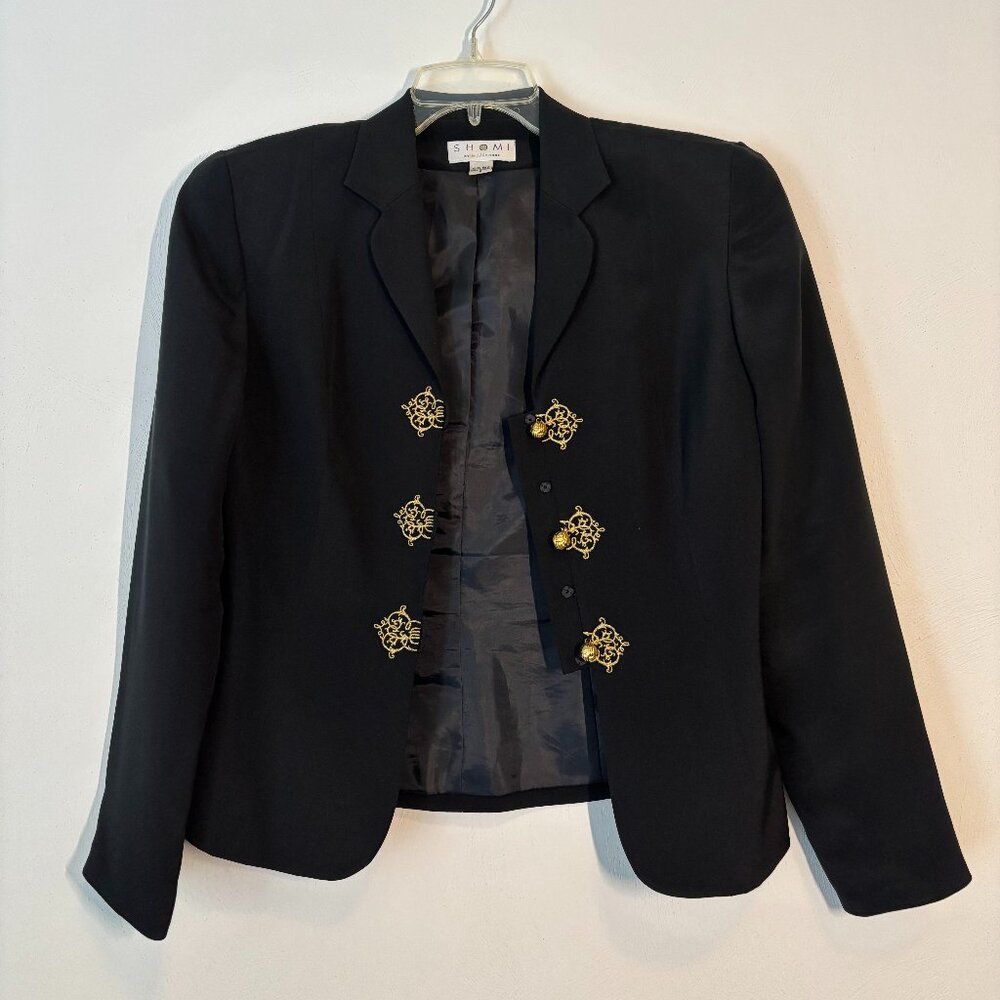 Black 100% Silk Blazerw/Gold Accents